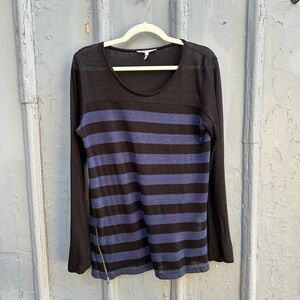 Sandro Blue Black Striped linen top with zipper, size “3” (M)